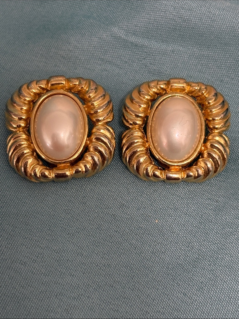 Gold-Tone Pearl Cabochon Clip-On Earrings
